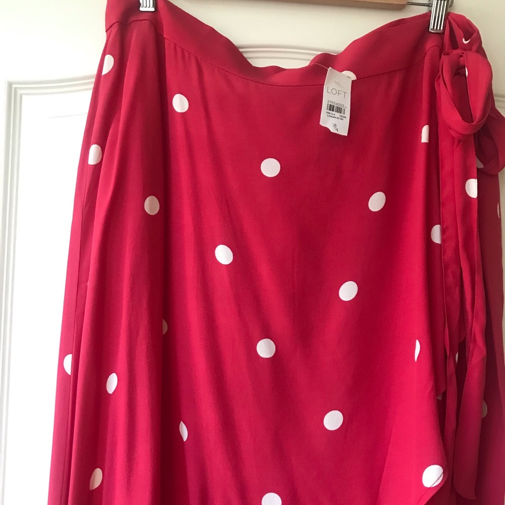 NWT LOFT Plus High Low Red Polka Dot Skirt